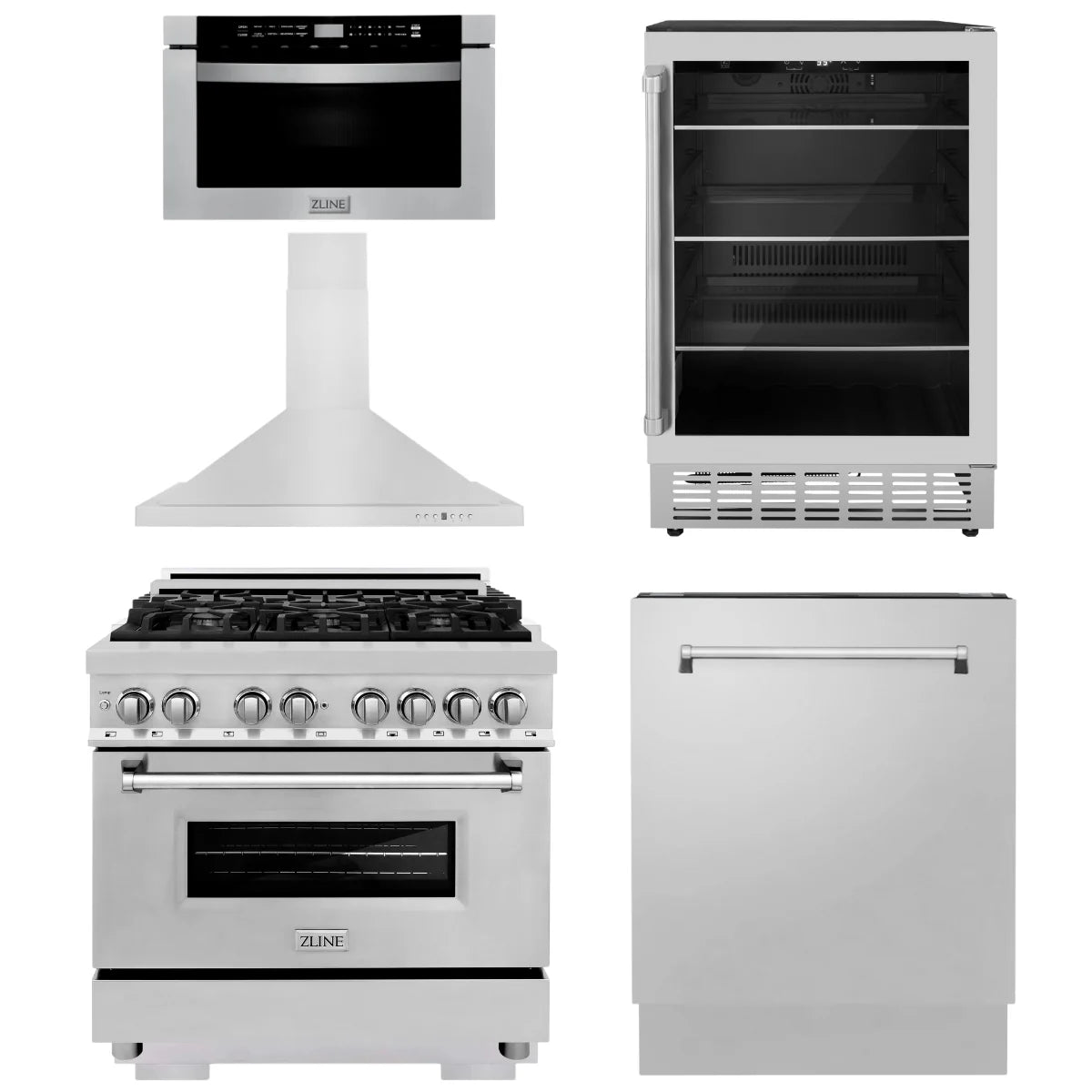 36 Dual Fuel Range, Range Hood, Microwave Drawer, Dishwasher and Beverage Fridge I5612