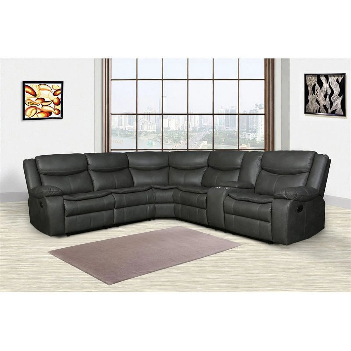 Gray Faux Leather Reclining Sectional M33849