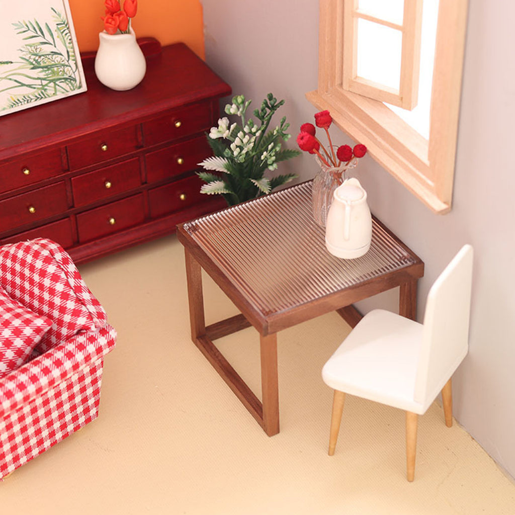 Mini Table Acrylic Black Walnut Wood for Doll House U173946