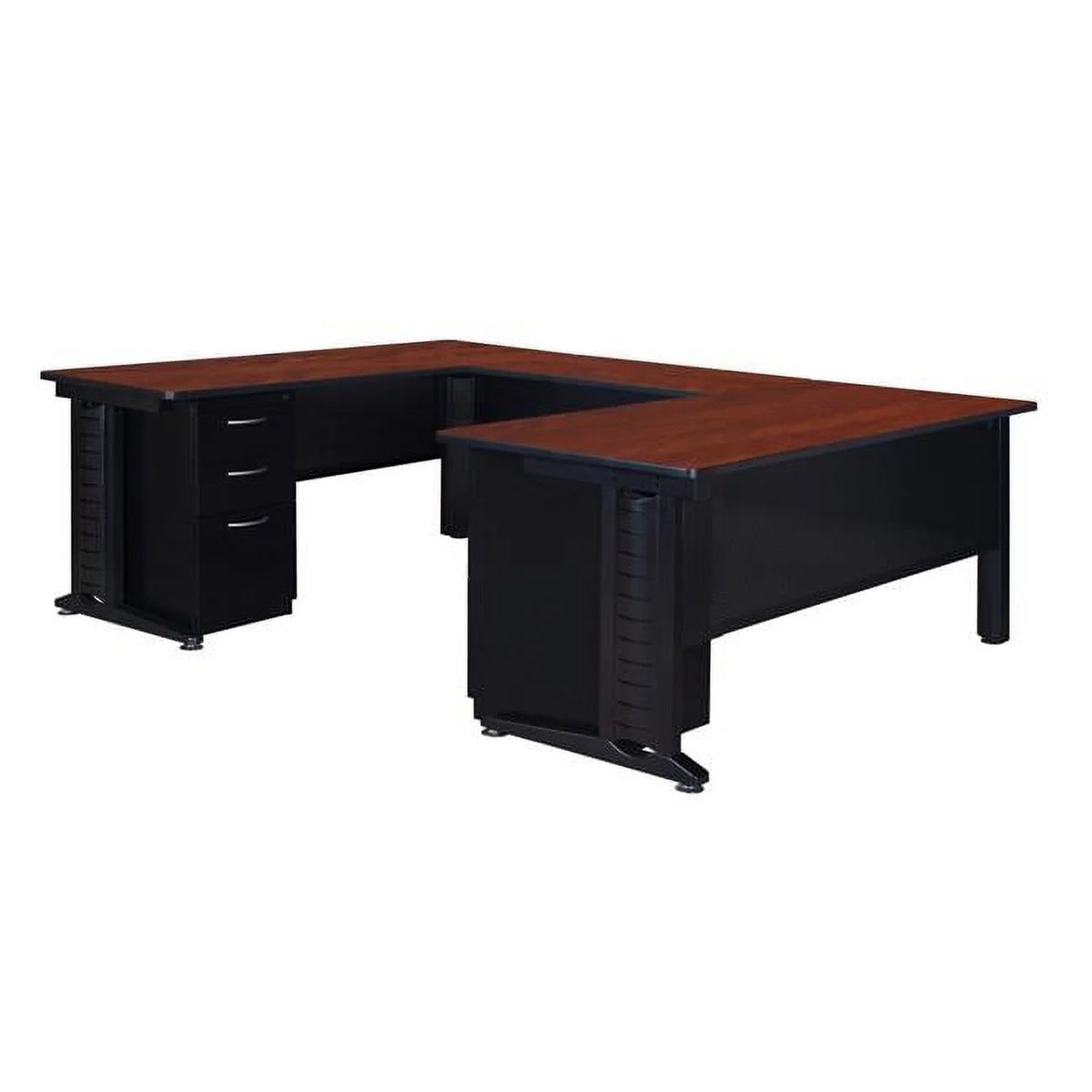 72 in. Double Pedestal U-Desk with 48 in. Bridge, Cherry Q801