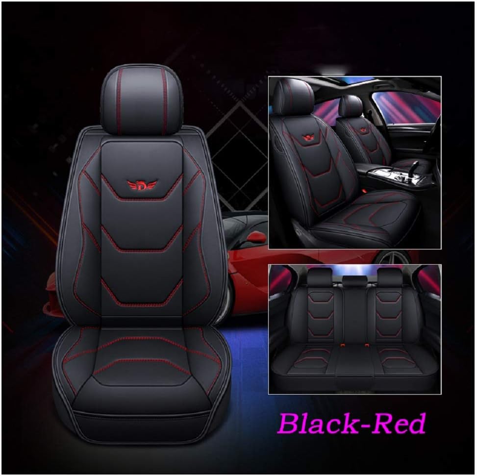 Sports Red PU Leather Car Seat Covers 5 Seats Full Set Y746