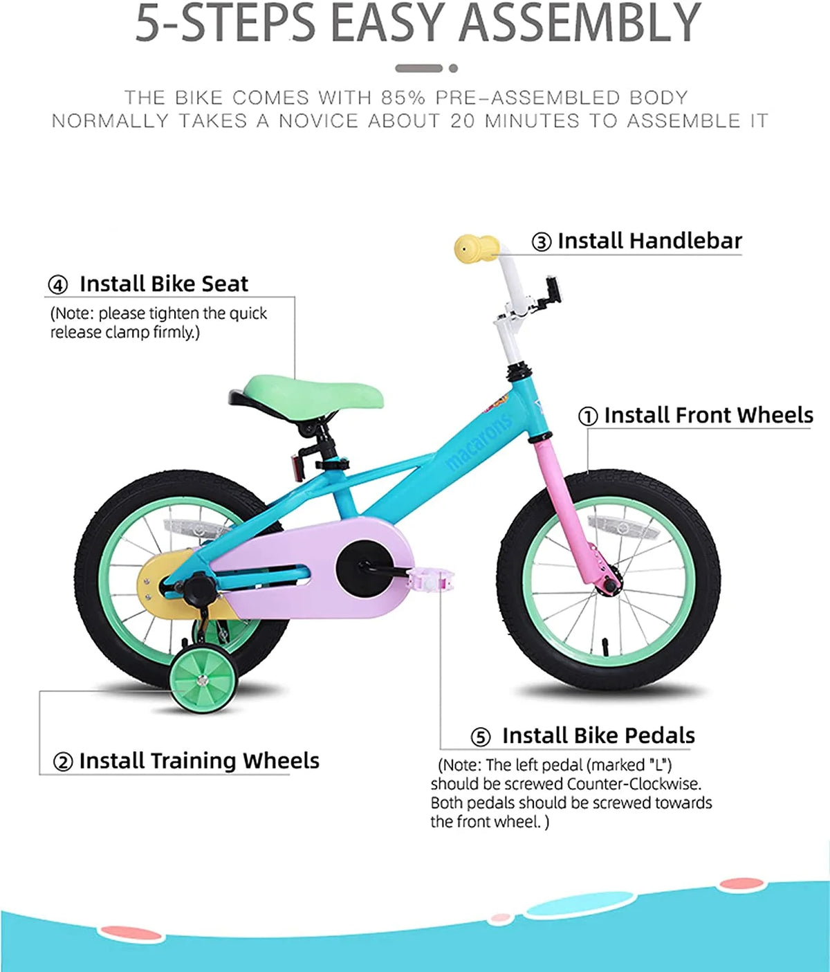 Rainbow Kids Bike with Basket, Training Wheels & Coaster Brake S80333
