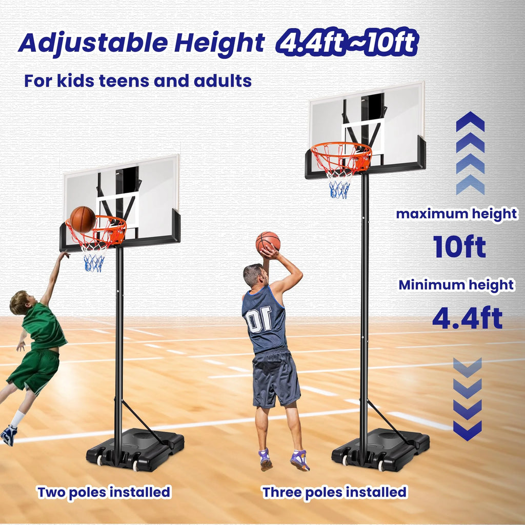 Portable Basketball Hoop System, Height Adjustable 4.4ft - 10ft, 45 inch PC Backboard E109994