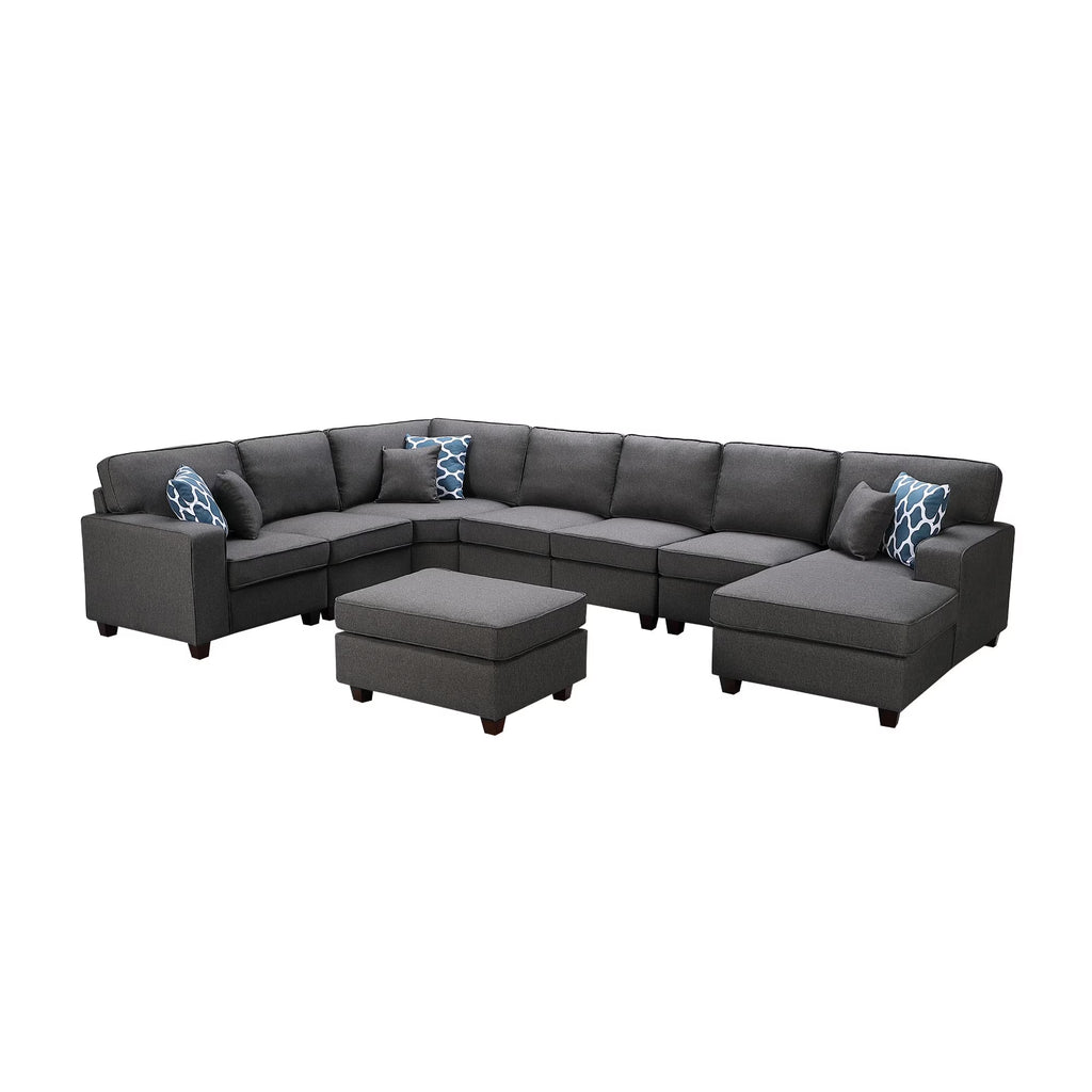 Dark Gray Linen Modular Sectional Sofa Chaise and Ottoman D6800