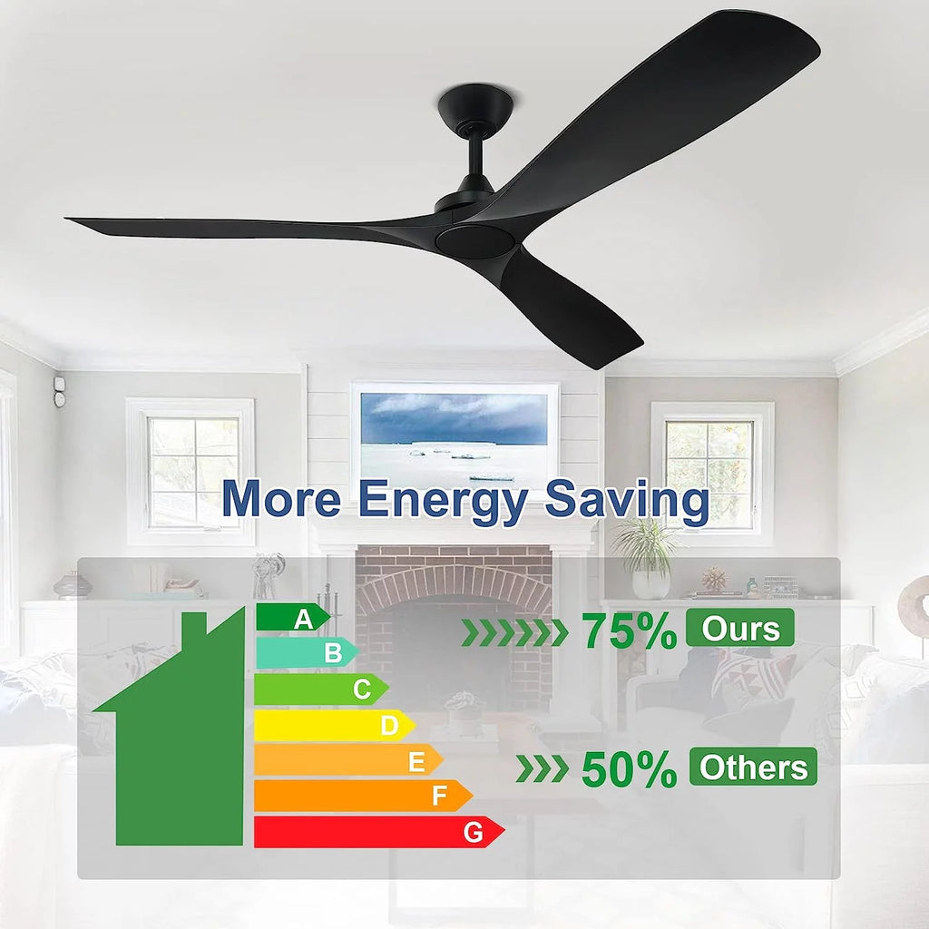 60" Modern 3-Blade Black Ceiling Fan with Remote Control N670427