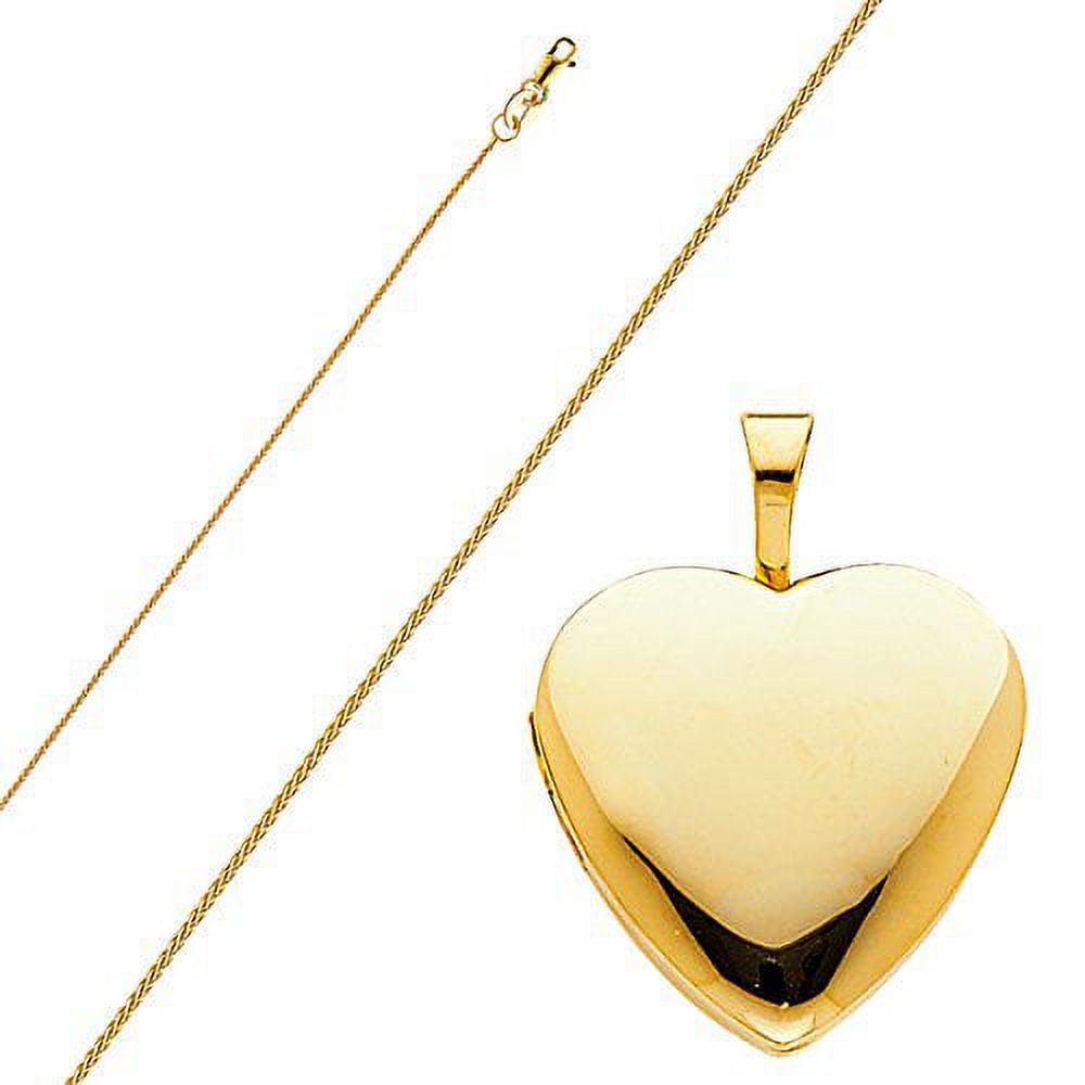 14k Yellow Gold Heart Locket Pendant with 0.8 mm Wheat Chain 16'' - 22'' E7524