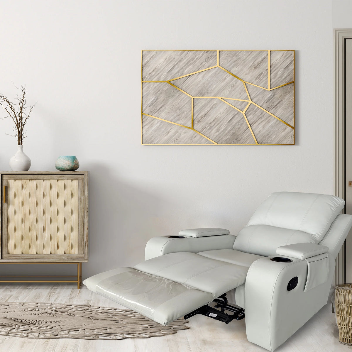 Gray PU Leather Recliner Chair with Storage B5613