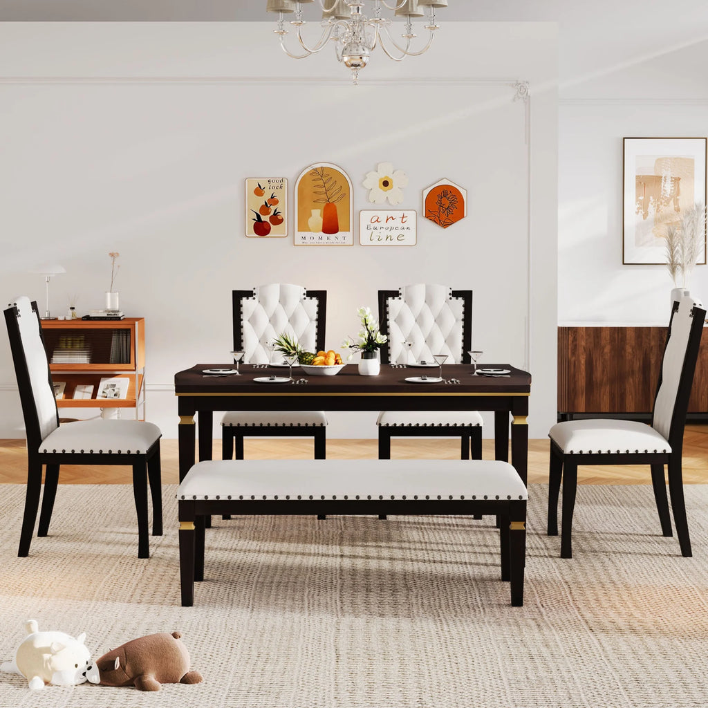 6 Piece Dining Table Set with 4 Chairs and Bench Espresso U750837