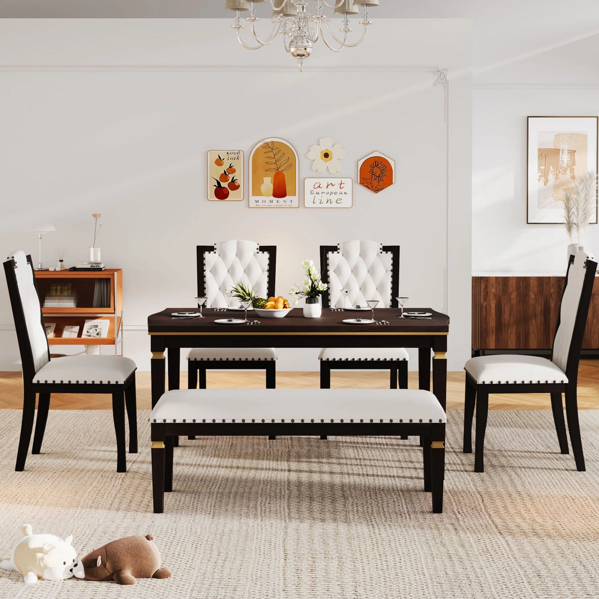 6 Piece Dining Table Set with 4 Chairs and Bench Espresso U750837
