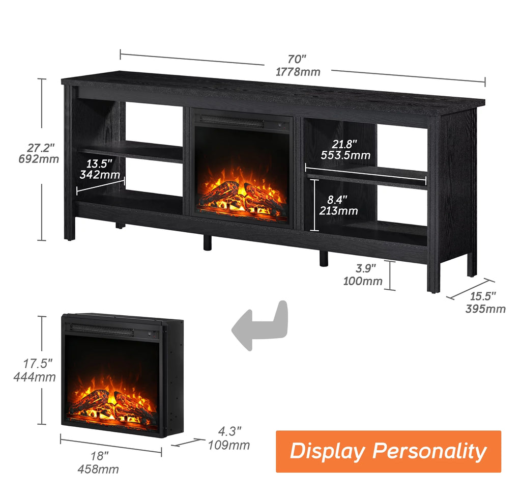 Black Fireplace TV Stand with LED Lights I902