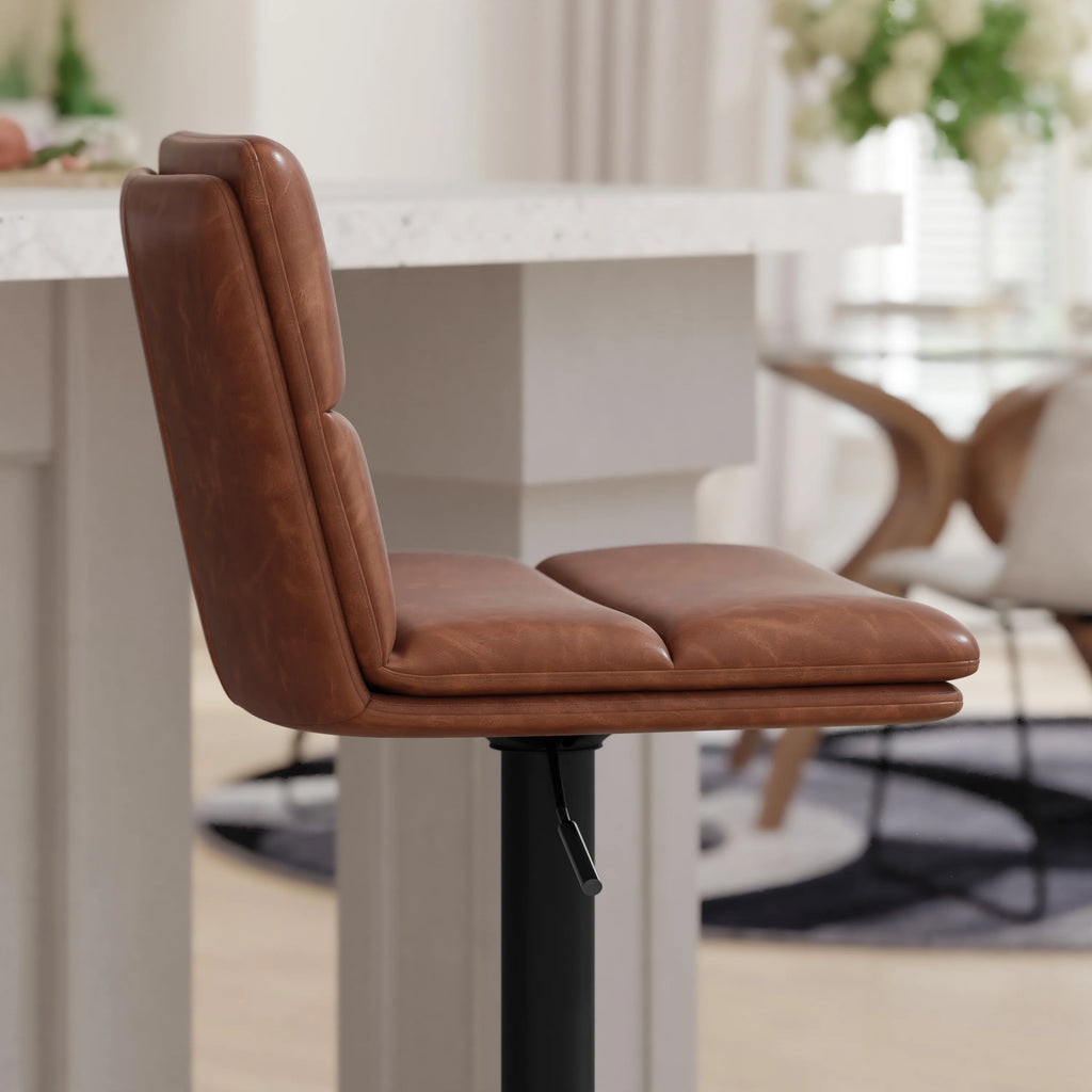 Set of Two Faux Leather Swivel Stools with Foam Padding and Matte Black Steel Base S58311