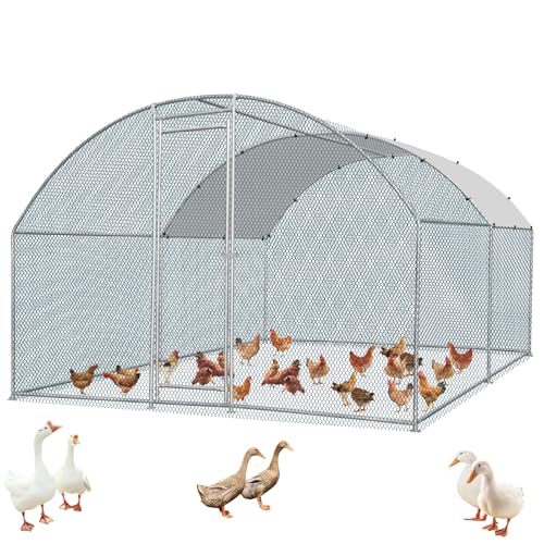 13×10FT Walk-in Galvanized Metal Chicken Coop with Waterproof Anti-UV Cover H358406