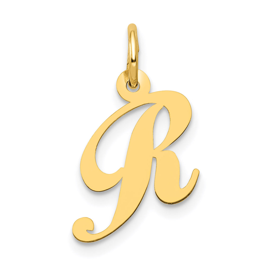 14K Yellow Gold Letter R Initial Pendant Charm with 18'' Rope Chain Necklace Y700789