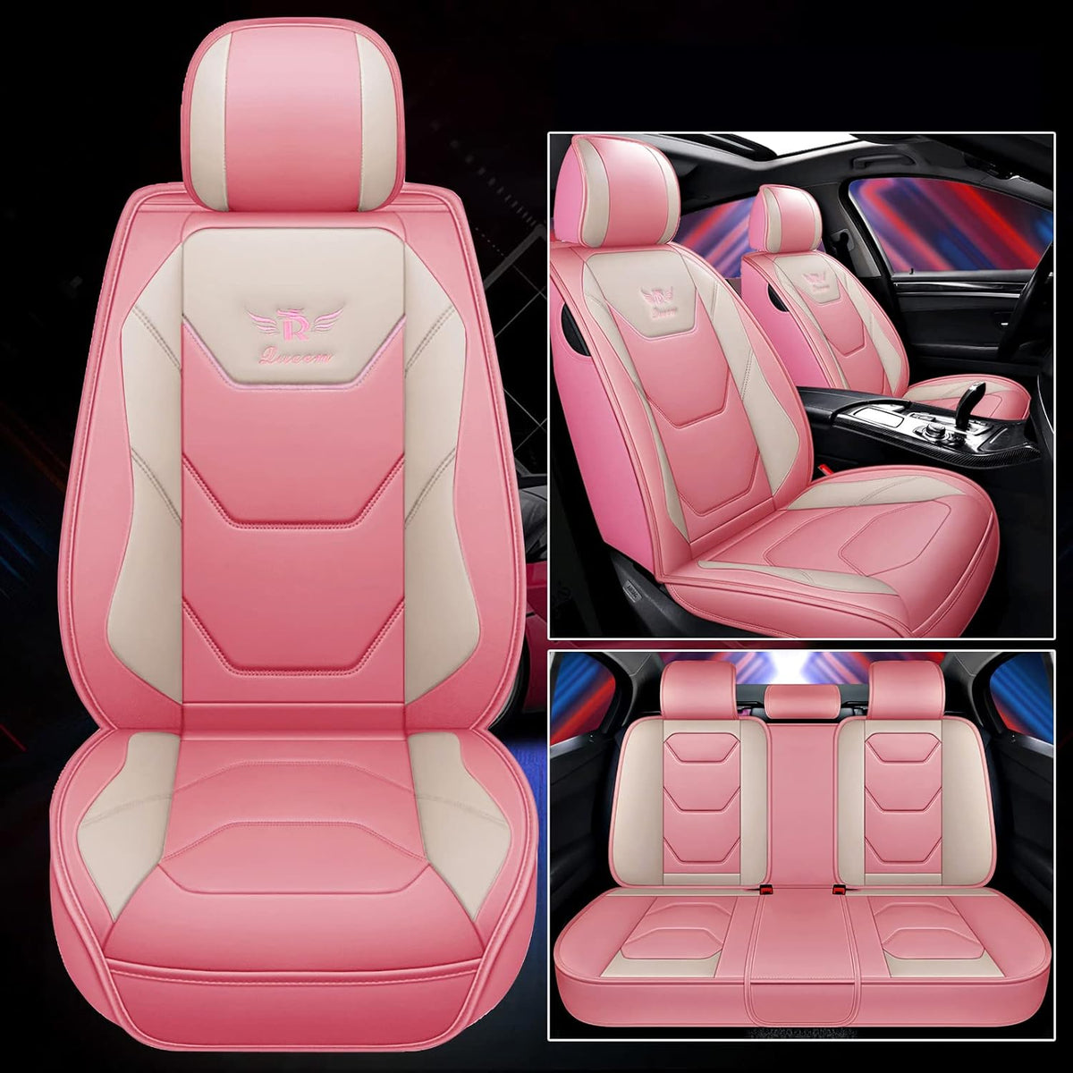 Sports Red PU Leather Car Seat Covers 5 Seats Full Set Y746