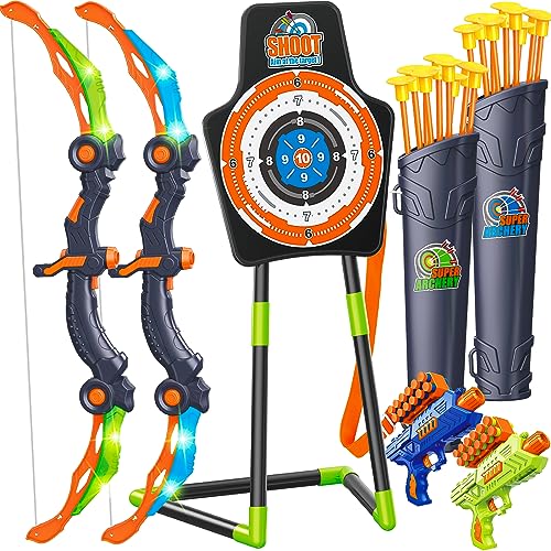 2 Pack LED Light Up Bow and Arrow Toy with 20 Suction Cup Arrows P146253