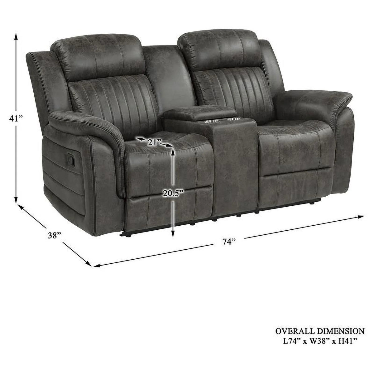 Gray Microfiber Double Reclining Loveseat with Center Console J7042