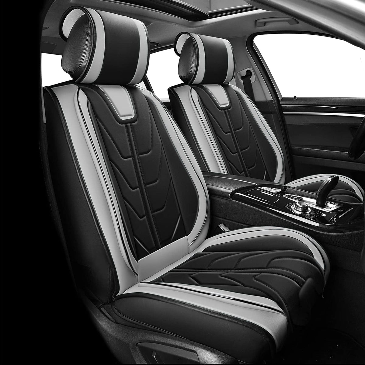 Black+Gray Leather Car Seat Cover O93275