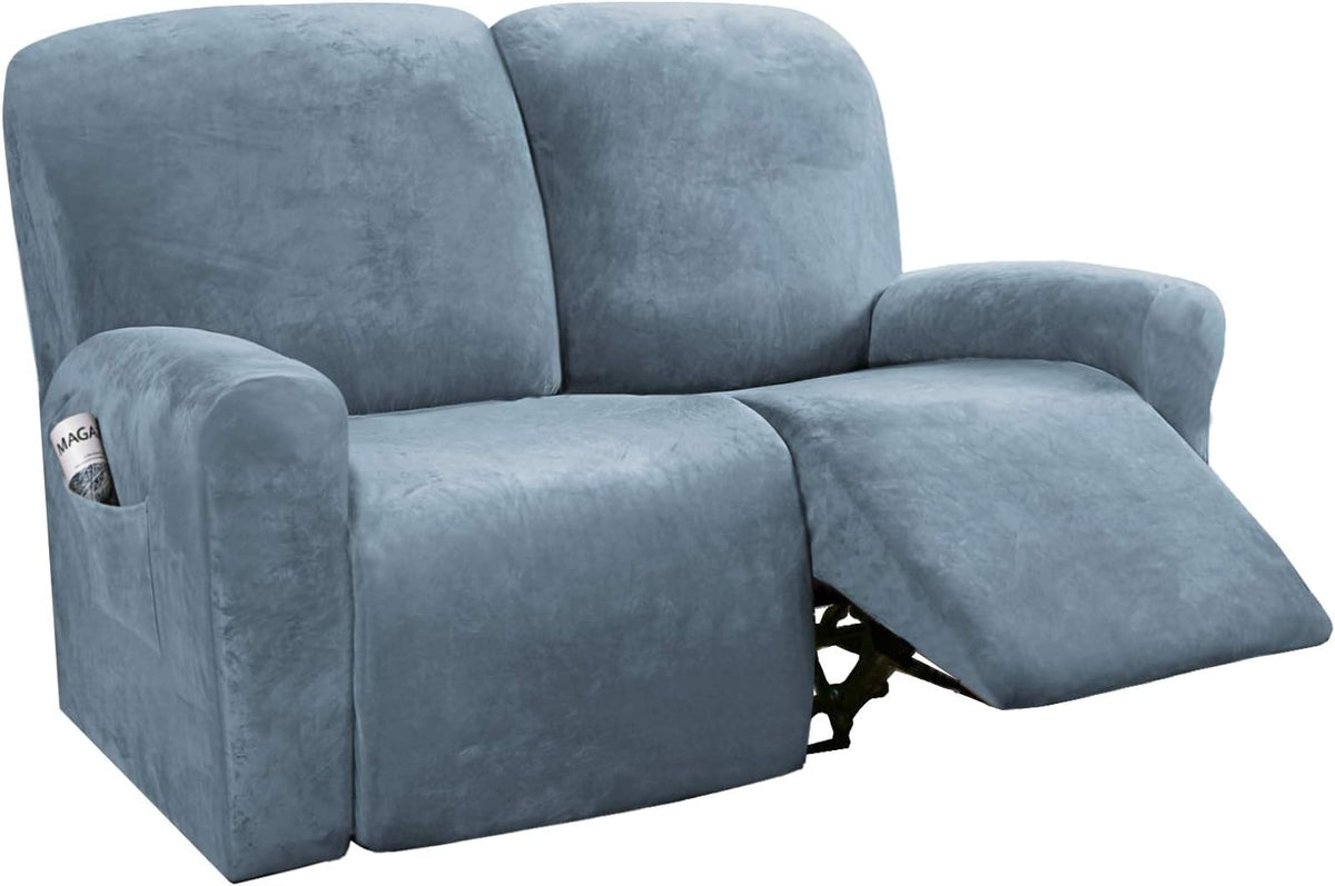 6-Pieces Velvet Stretch Recliner Loveseat Covers for 2 Cushion Sofa (Medium, Camel) C64895