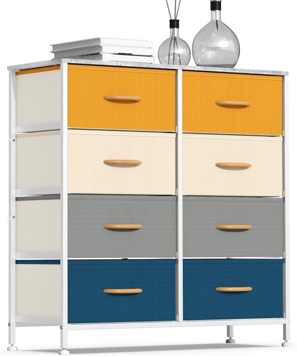 8 Drawer Vertical Dresser with Steel Frame and Fabric Bins K125