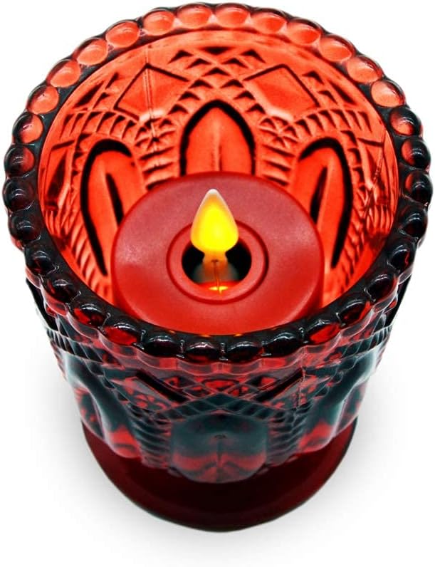 Red Pack of 4 Rechargeable LED Tealight Candles with Remote Control J7952