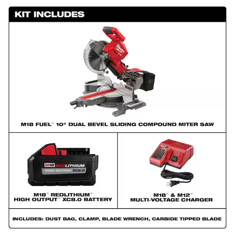 18V Cordless Dual Bevel Sliding Compound Miter Saw Kit with 8.0 Ah Batteries D204
