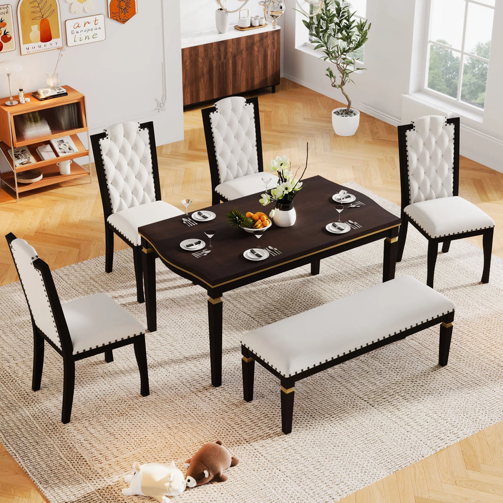 6 Piece Dining Table Set with 4 Chairs and Bench Espresso U750837