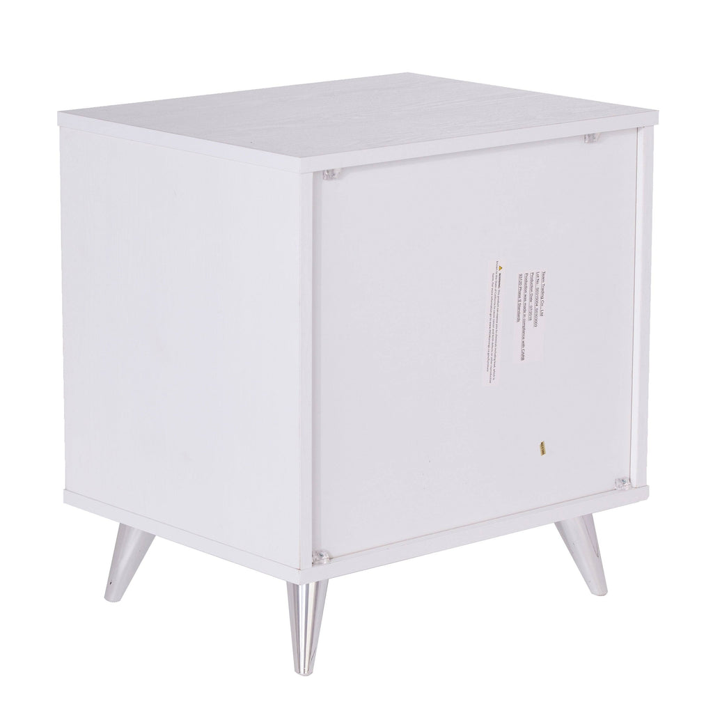 White Chrome Finish Bedside Table with Drawers A6473