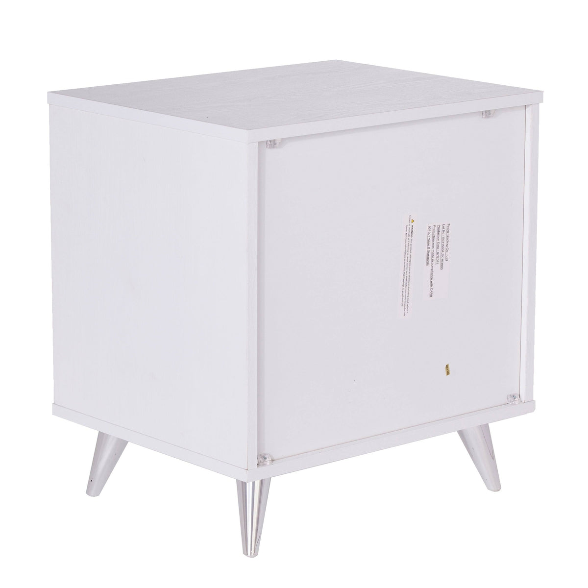 White Chrome Finish Bedside Table with Drawers A6473