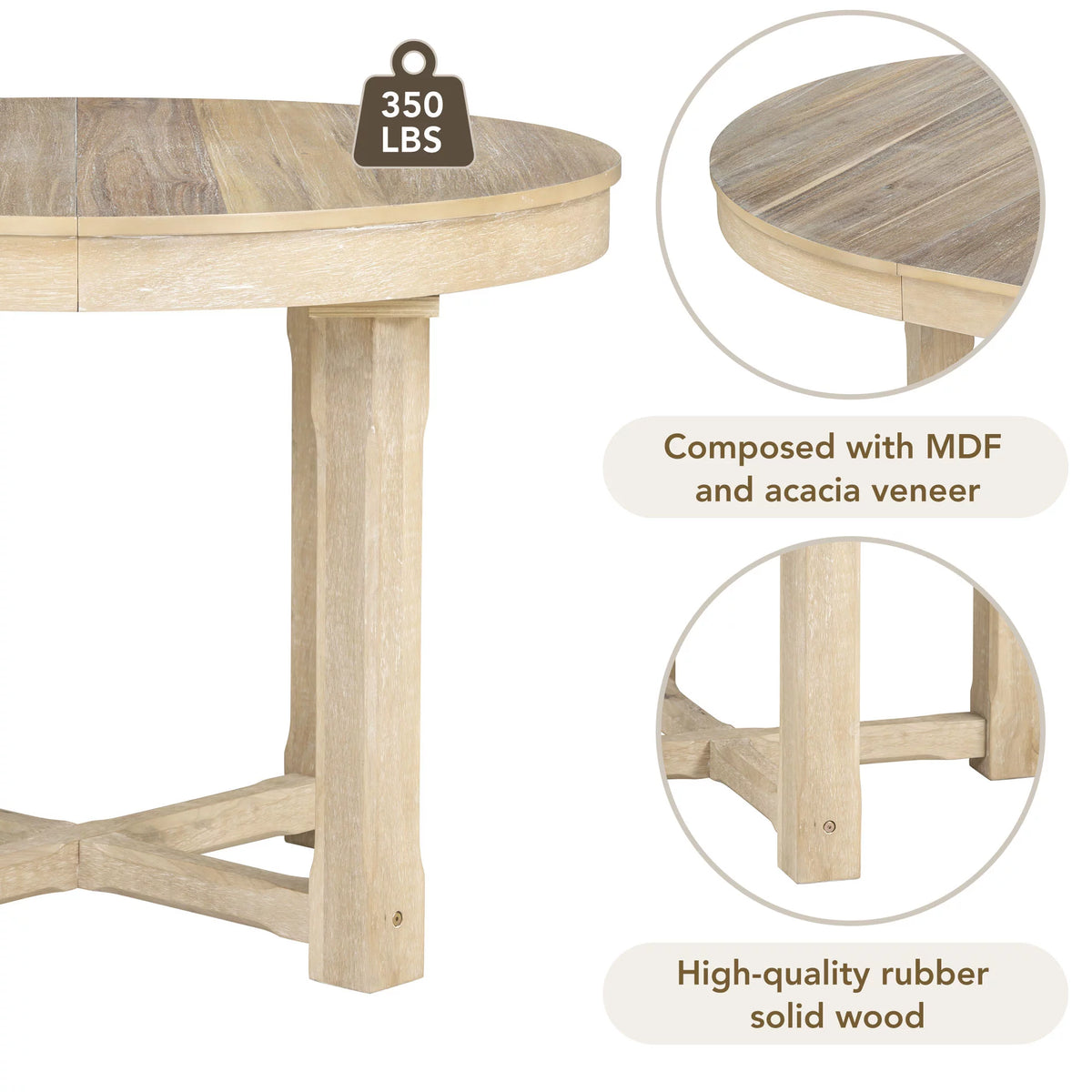 5-Piece Extendable Wood Dining Table Set with 4 Upholstered Chairs T318090