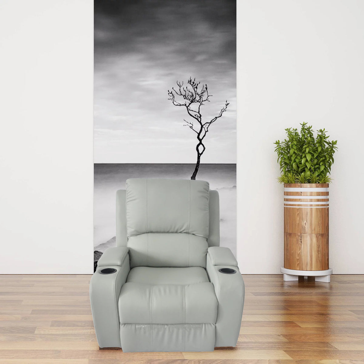 Gray PU Leather Recliner Chair with Storage B5613