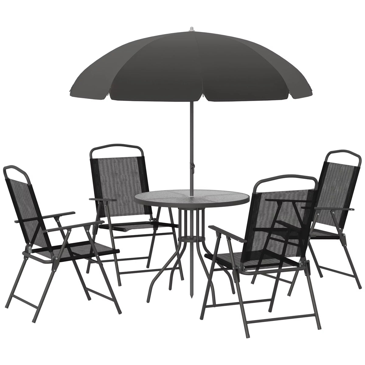 6 Piece Patio Dining Set with Umbrella, Black J5673