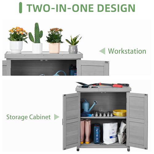 Potting Bench with Storage Cabinet and Metal Table Top M590