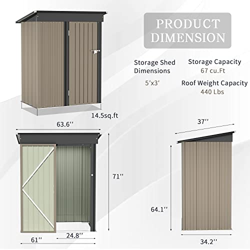 Metal Outdoor Storage Shed 5FT x 3FT Brown N11577