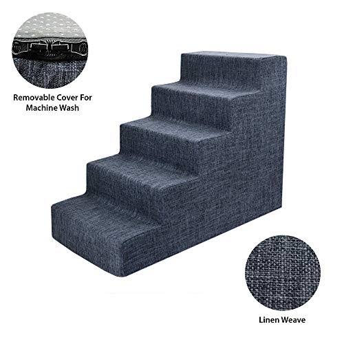 Dark Gray Linen 5-Step Pet Stairs with Foam G9731