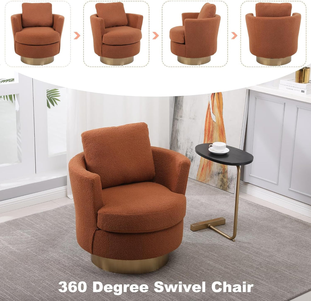 Orange Velvet Swivel Barrel Chair with Gold Stainless Steel Base Y4668
