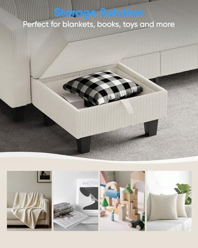 76 Inch L Shaped Corduroy Convertible Sectional Sofa with Reversible Storage Ottoman B953243