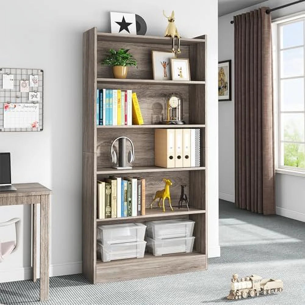 Black 6-Tier Wood Bookcase D45740