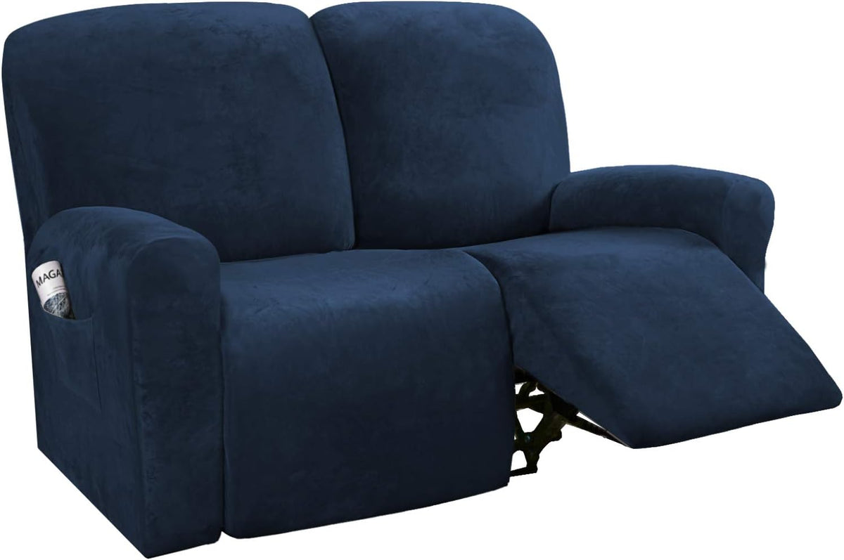 6-Pieces Velvet Stretch Recliner Loveseat Covers for 2 Cushion Sofa (Medium, Camel) C64895