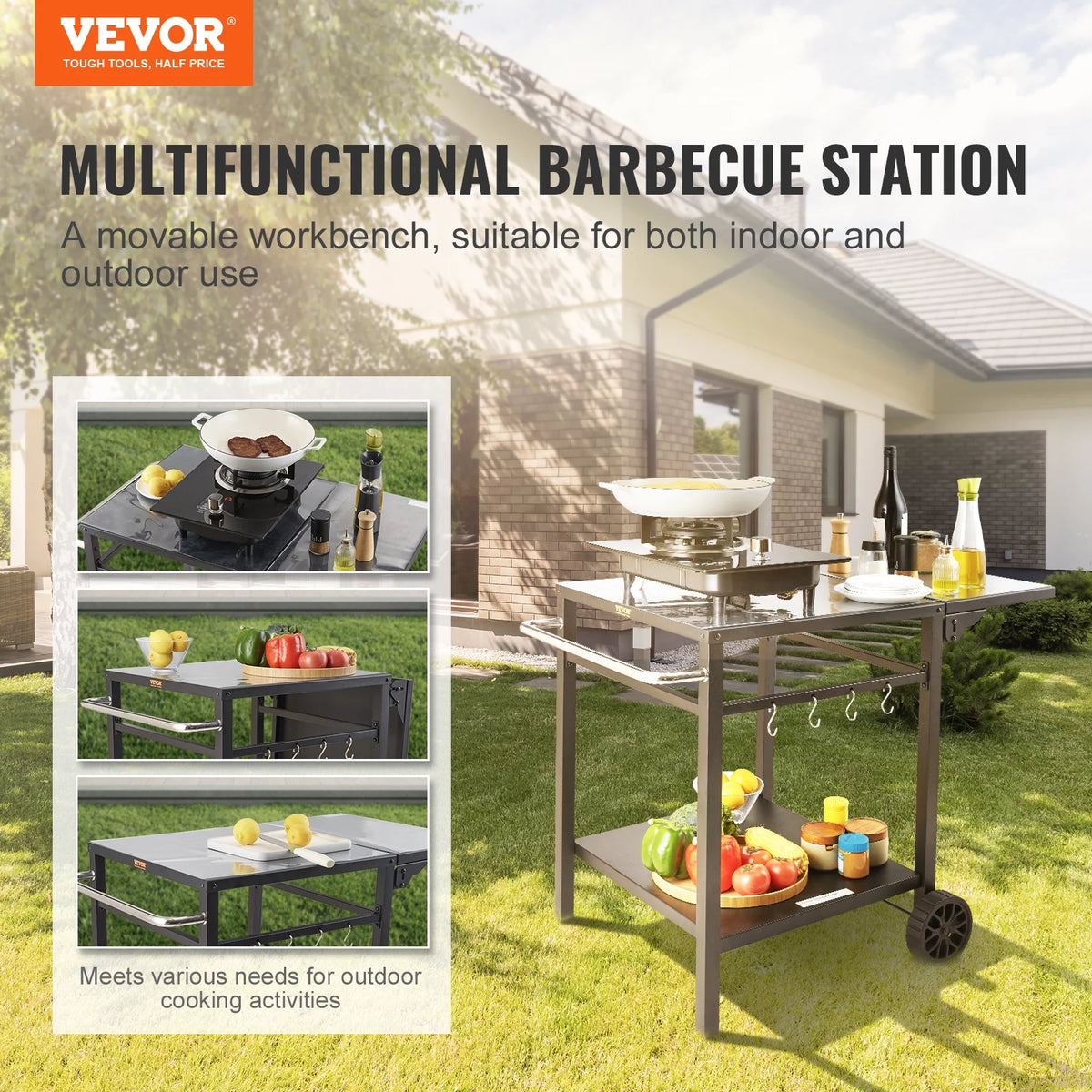 Foldable 2 Tier Outdoor Grill Cart B5996