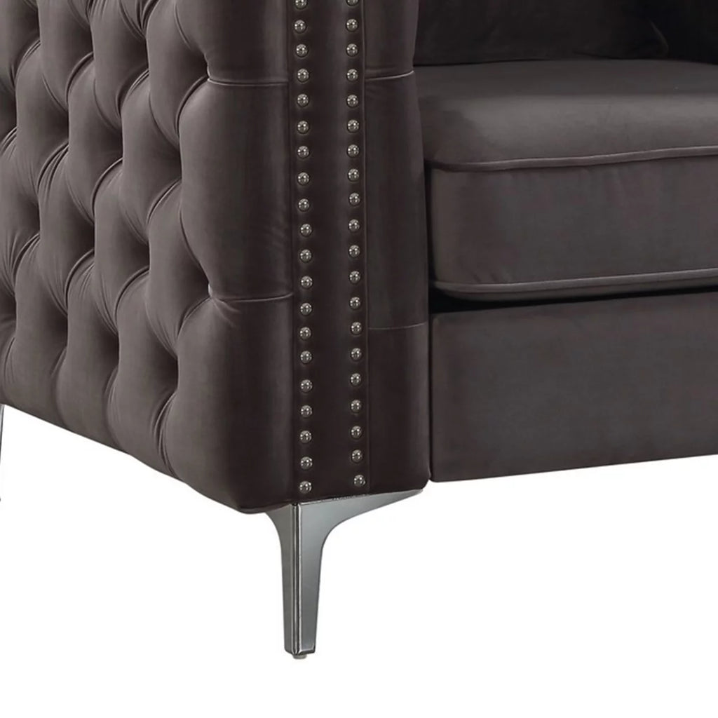 Gray Fabric Upholstered Wooden Sofa Chair with Throw Pillow L12205