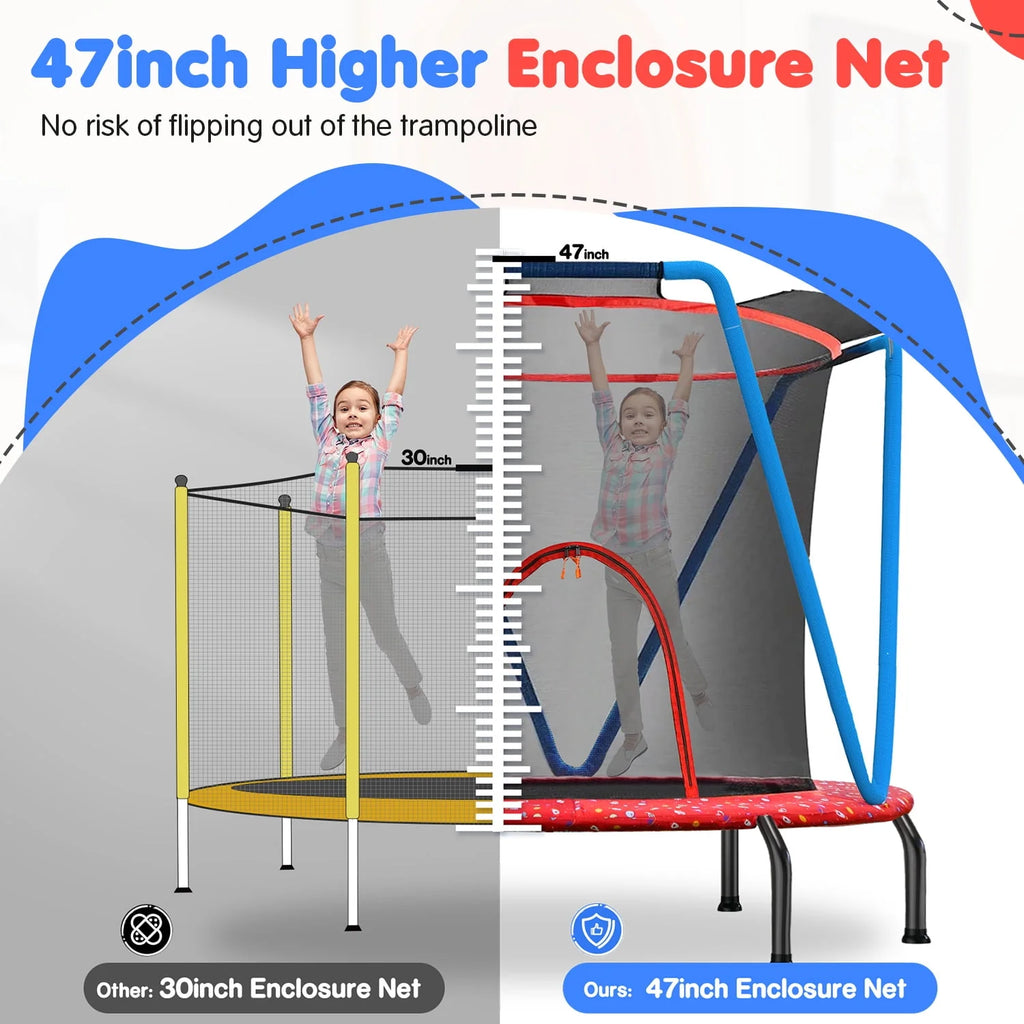 66 Kids Trampoline with Basketball Hoop and Safety Enclosure Net D190
