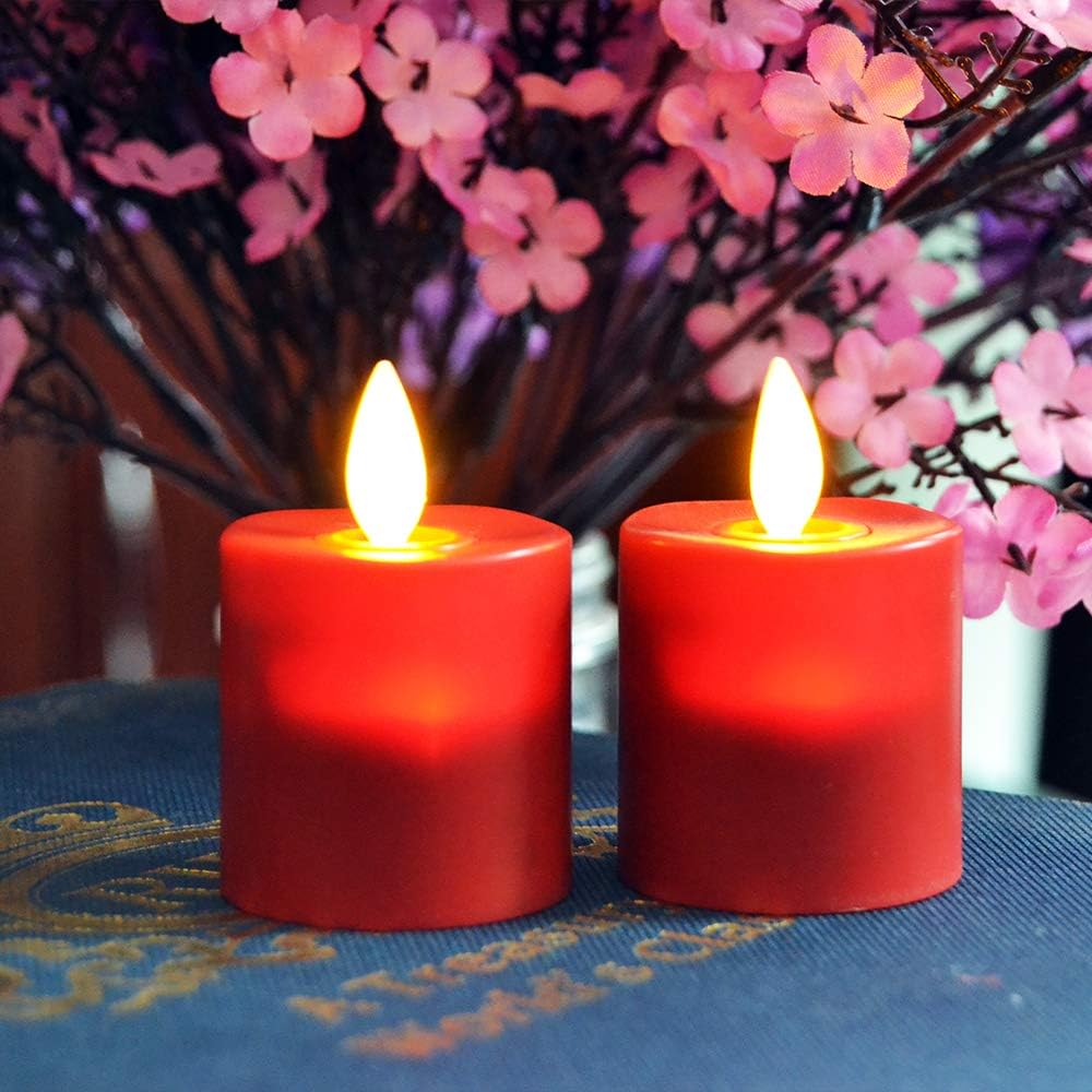 Red Pack of 4 Rechargeable LED Tealight Candles with Remote Control J7952