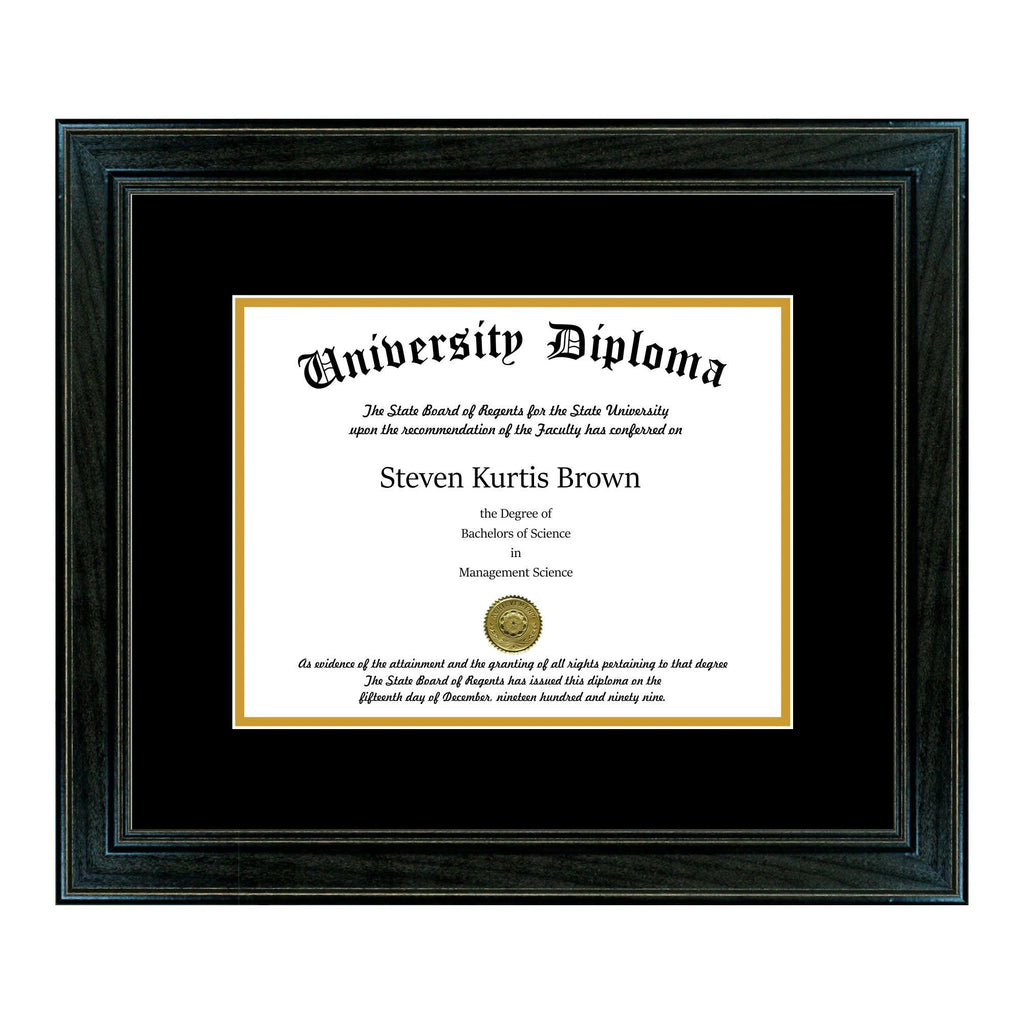 Black 1.5x22 Single Diploma Frame with Double Matting C945