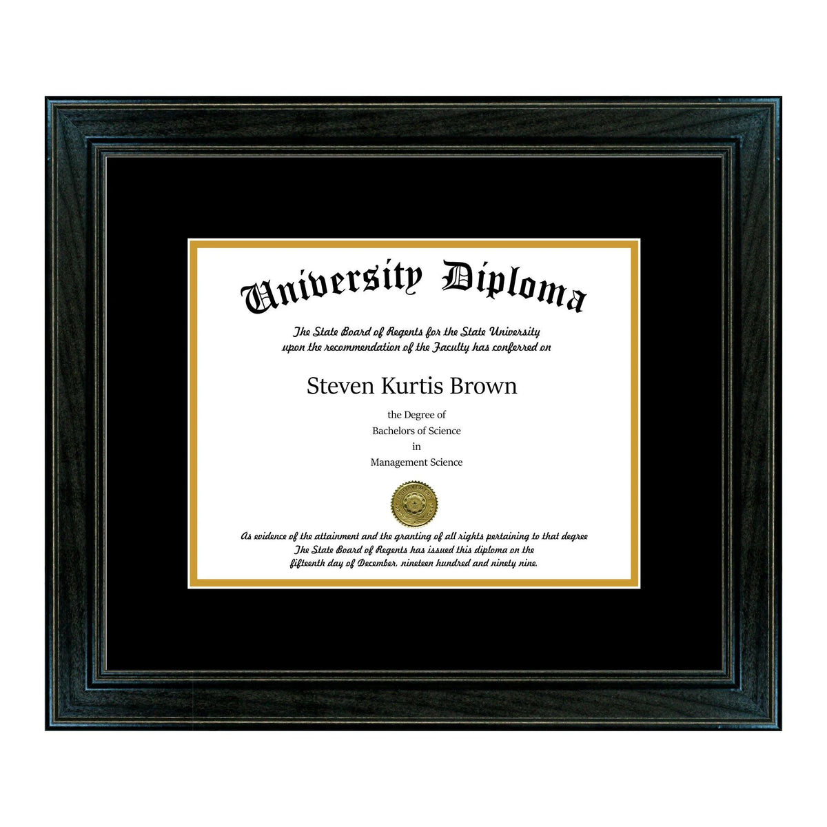 Black 1.5x22 Single Diploma Frame with Double Matting C945